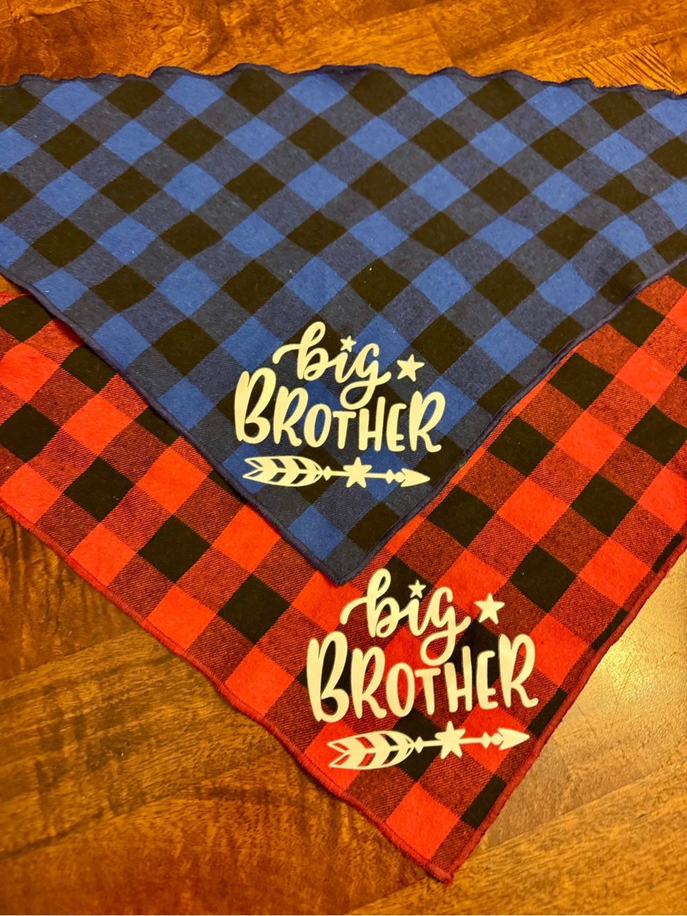 🐾 2 Big Brother Dog Bandanas Buffalo Plaid Pregnancy Announcement